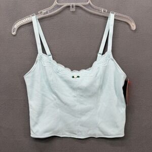 Colsie Light Blue Waffle Knit Lace Trim Cropped Cami Top NWT Large